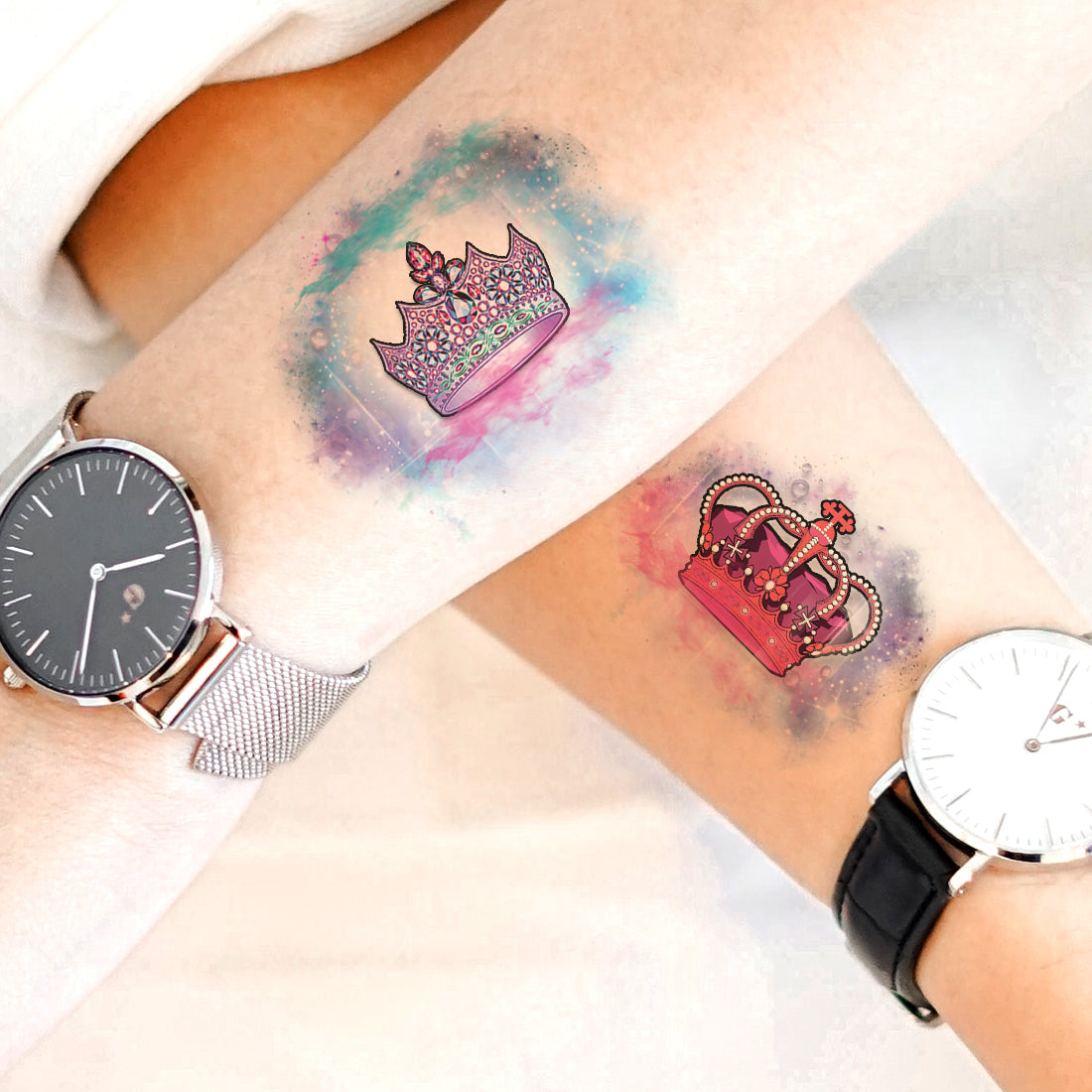 King and Queen Multicolor Crown Tattoo Waterproof Temporary Body Tattoo