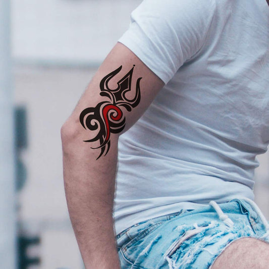 TEMPORARY TATTOOWALA Spiritual Om Trishul Red Black Temporary waterproof tattoos For Men & Women
