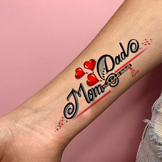 Mom Heart with Dad Tattoo Temporary Body Waterproof Boy and Girl Tattoo - Temporarytattoowala