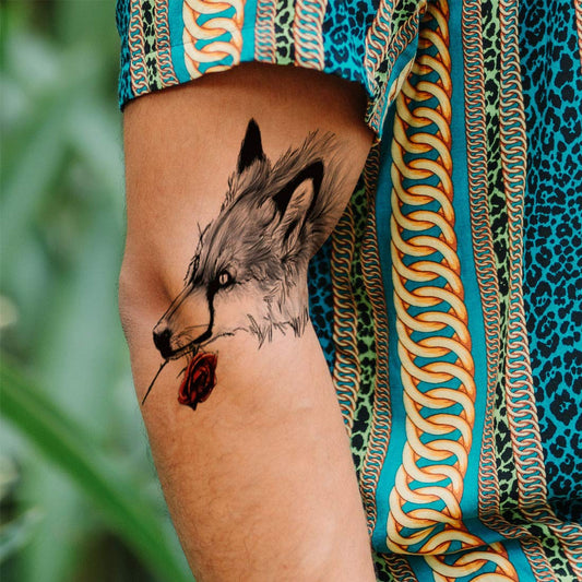 Angry Wolf with flower Temporary Waterproof Tattoo For Men and Women
