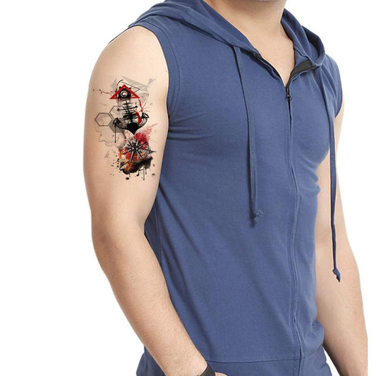 Temporary Tattoowala Anchor and Compass Men and Women Waterproof Temporary Body Tattoo