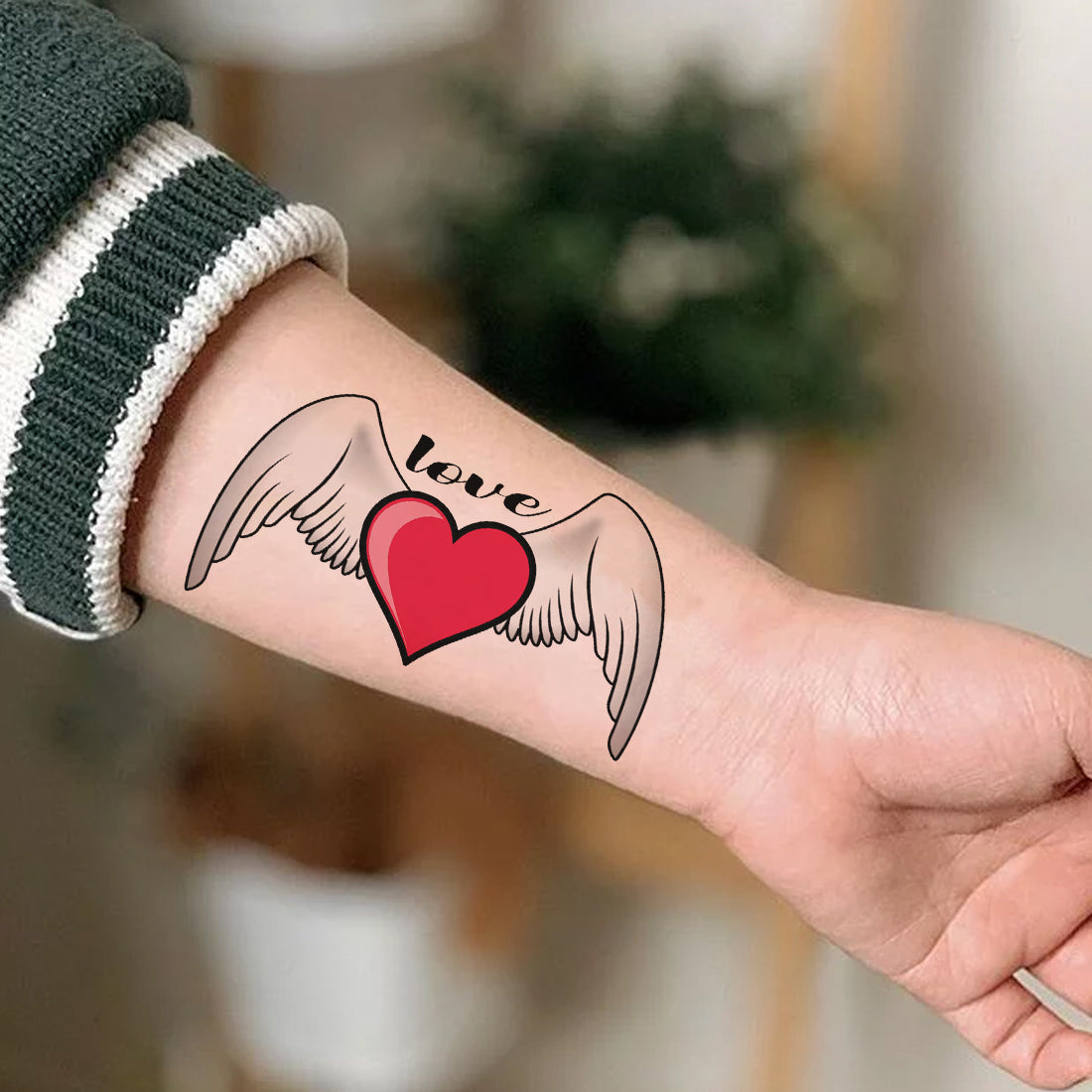Heart Love White Wings Design Tattoo Waterproof For Male and Female Temporary Body Tattoo