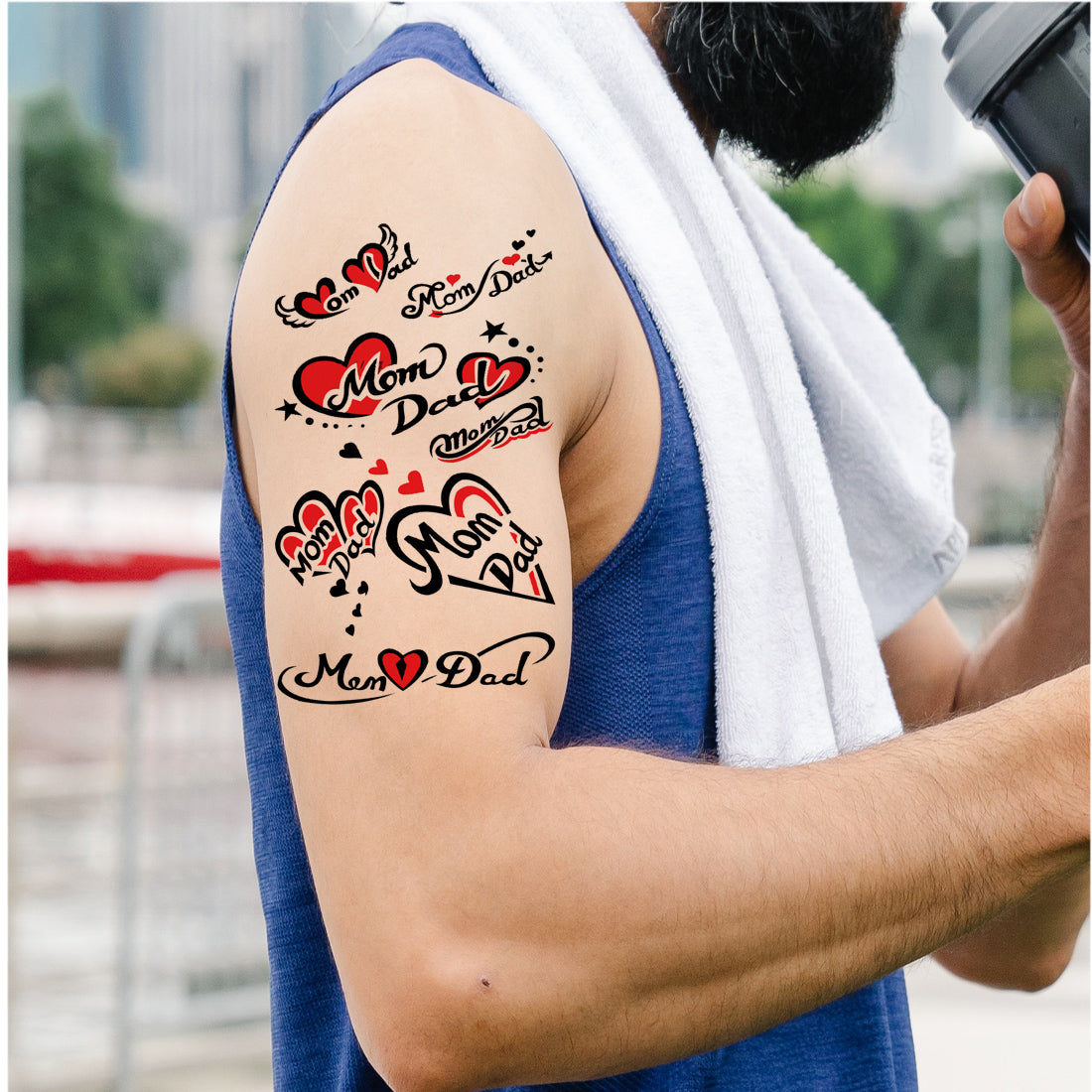 Mom and Dad with Heart Tattoo Sticker Waterproof For Boy and Girl Temporary Body Tattoo