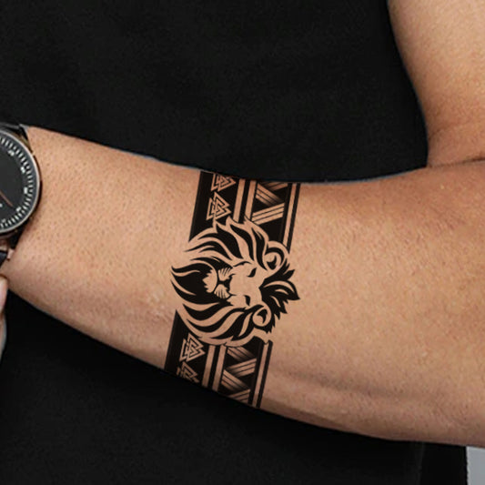 Temporary Tattoowala King Tribal Full Hand Band Round Tattoo Temporary Body Tattoo  (Lion Tribal Full Hand Band Round Tattoo
