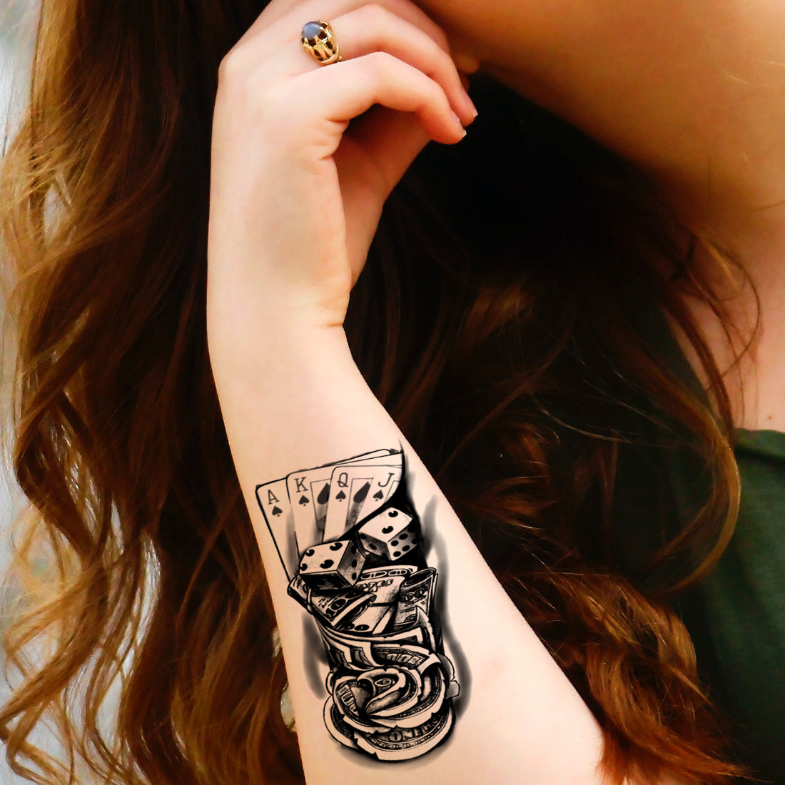Poker with Dice Tattoo Waterproof Sticker For Men and Women Temporary Body Tattoo