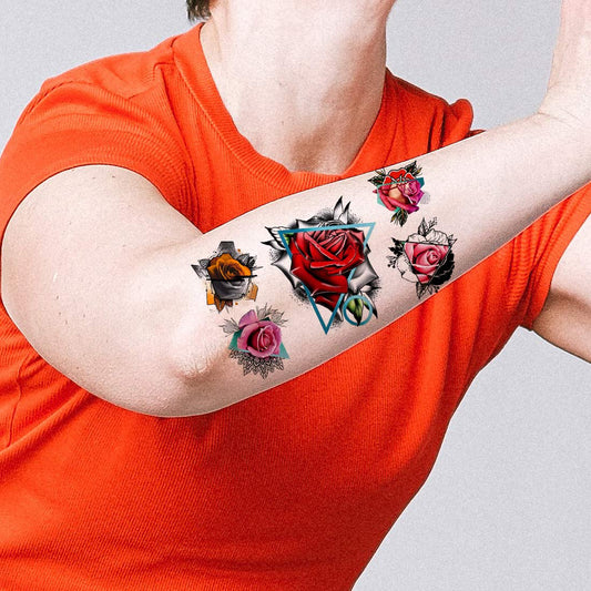 Traditional Rose Floral Multicolor Tribal Temporary Waterproof Tattoo For Men and Women…