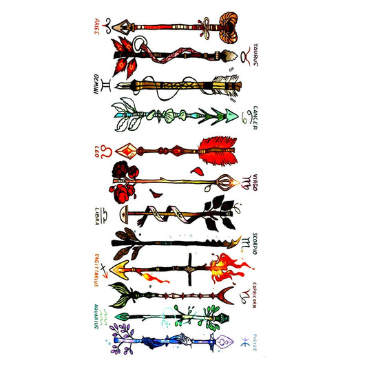 Zodiac sign names arrow horoscope Temporary Body Tattoo Waterproof For Girls Men Women - Temporarytattoowala