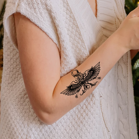 Girl with Wing Tattoo Sticker Waterproof with Temporary Body Tattoo