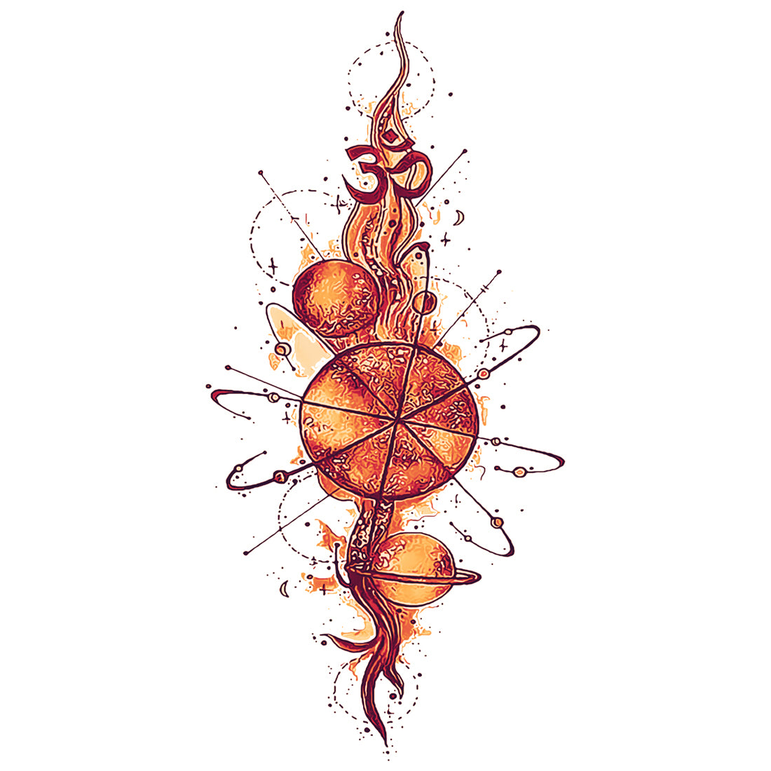 Galaxy with Om Tattoo Fire Waterproof Boys and Girls Temporary Tattoo
