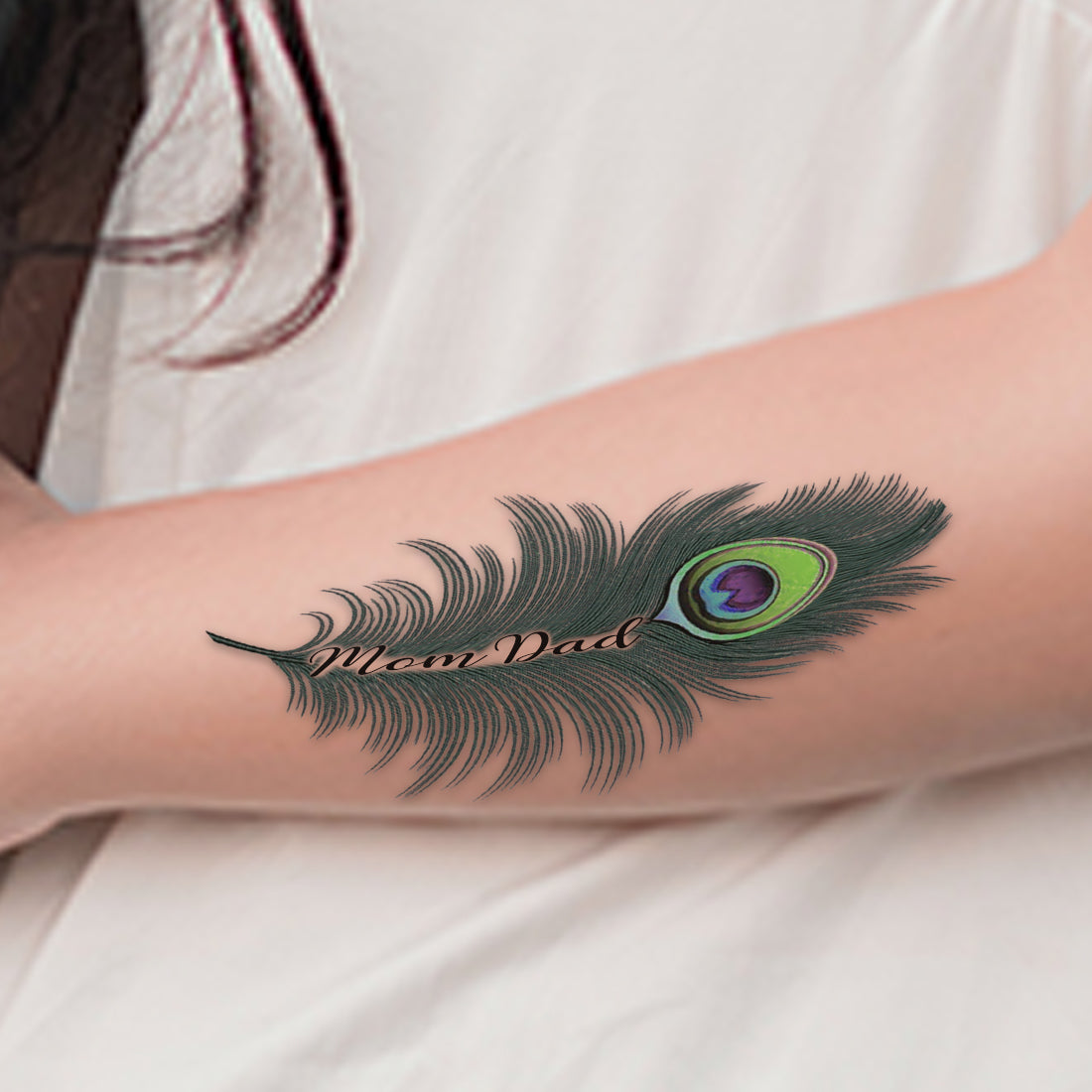 Green Feather Mom with Dad Tattoo Waterproof For Girls and Boys Temporary Body Tattoo
