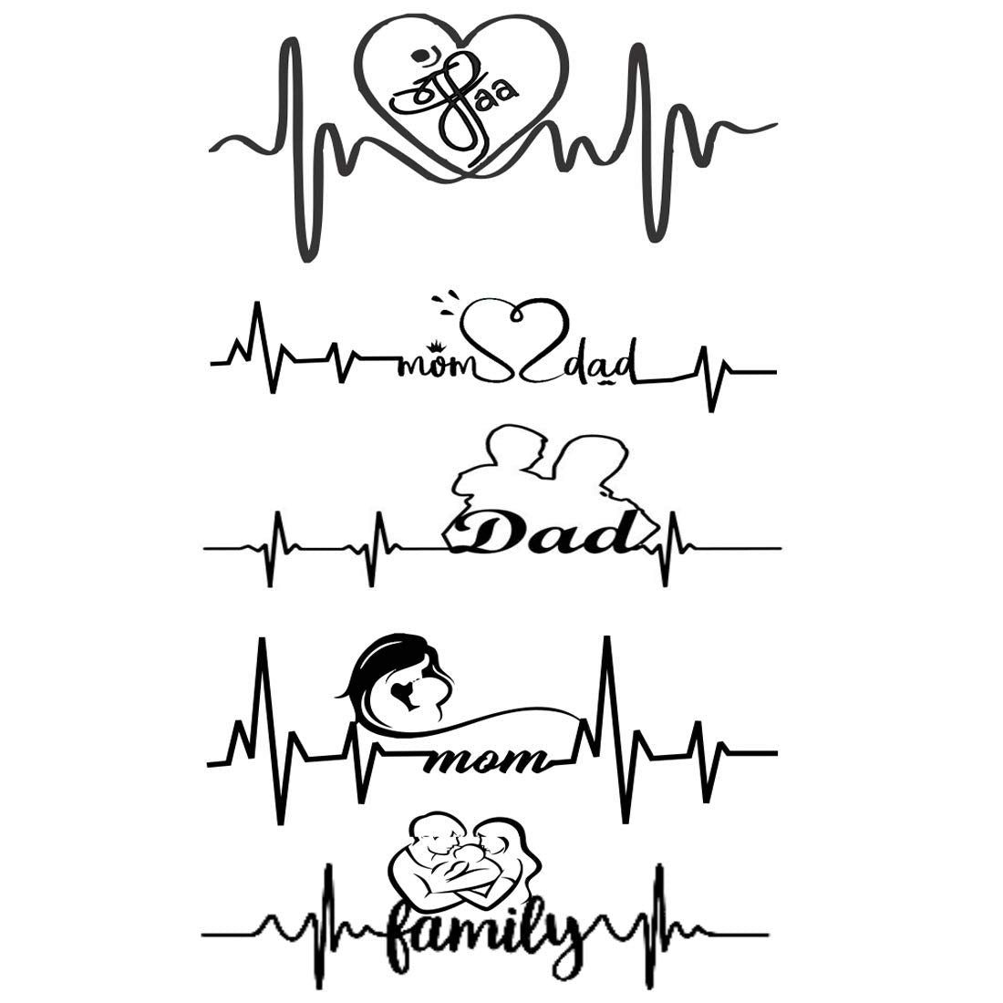 Mom Dad Tattoo Family Heart Line Temporary Tattoo Waterproof For Boys and Girls