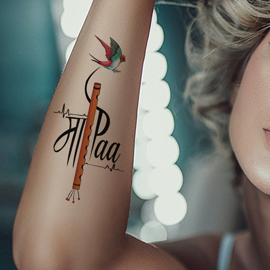Birds Flute Tattoo with Mom and Dad Temporary Tattoo Waterproof
