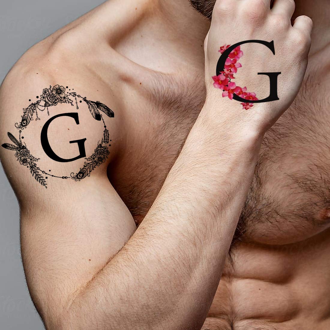 Name G Letter Tattoo Alphabet Two Design Body Temporary Tattoo Waterproof For Girls Men Women