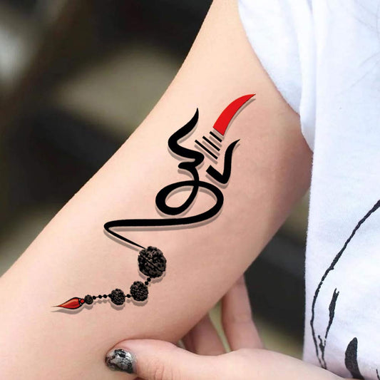 Temporary Tattoowala Trishul Om with Rudraksha Temporary Body Tattoo Waterproof Boy and Girl Tattoo - Temporarytattoowala