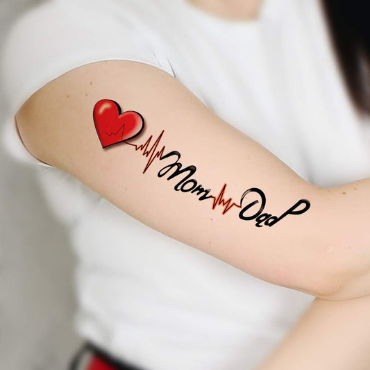 Heart with Mom and Dad Tattoo Temporary Body Waterproof Boy and Girl Tattoo - Temporarytattoowala