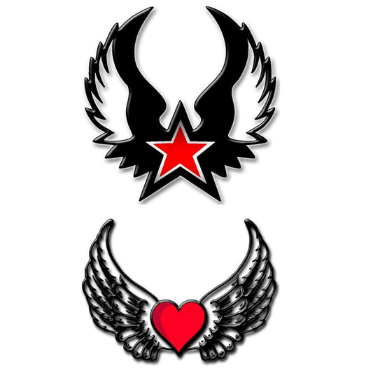 Red Heart Star with Winged Tattoo Waterproof Men and Women Temporary Body Tattoo