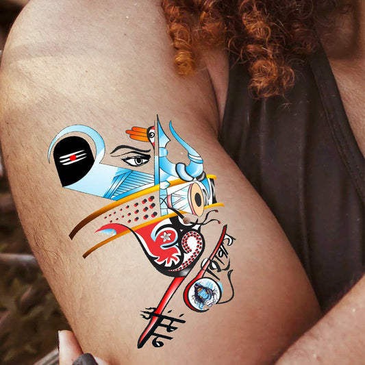 Temporary Tattoowala Om Namah Shivaya with Shivling damru with trishul Tattoo Temporary Body Waterproof Boy and Girl Tattoo - Temporarytattoowala