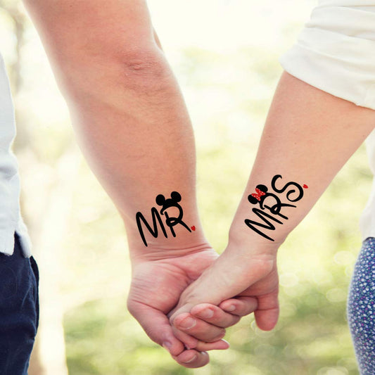 Mr Mrs Husband Wife Couple Body Tattoo Waterproof Male and Female Temporary Body Tattoo - Temporarytattoowala