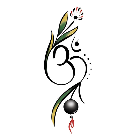 Om and Flower Tattoo Waterproof For Men and Women Temporary Body Tattoo