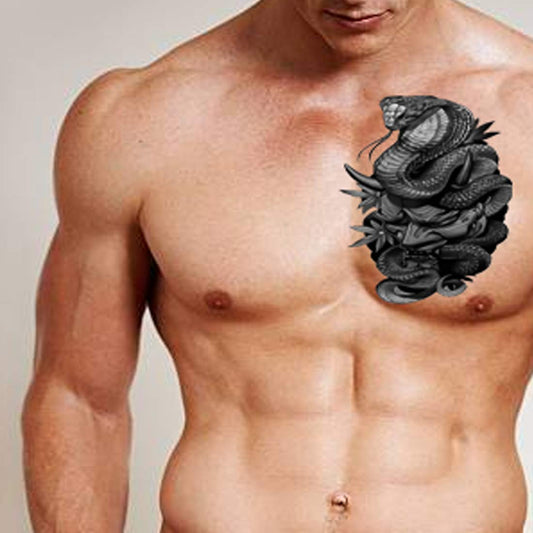 Snake Skull Tattoo Waterproof Male and Female Temporary Body Tattoo - Temporarytattoowala