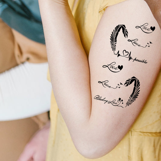Love with Birds Tattoo Love and Feather Sticker Waterproof For Men and Women Temporary Body Tatoo