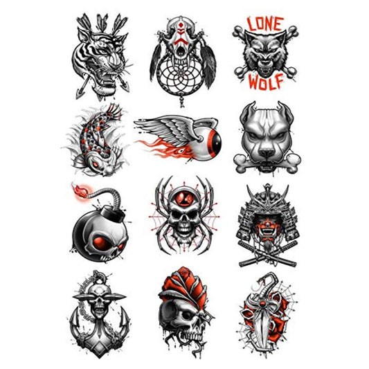 Lone Wolf Tiger Fish Skull Logo Tattoo Waterproof Temporary Body Tattoo - Temporarytattoowala