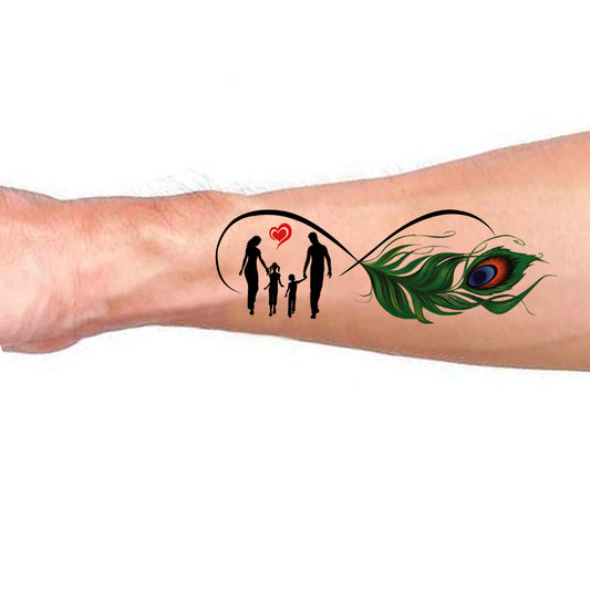 I Love My Family Infinite Peacock Feather Temporary Tattoo Waterproof For Boys and Girls Temporary Body Tattoo