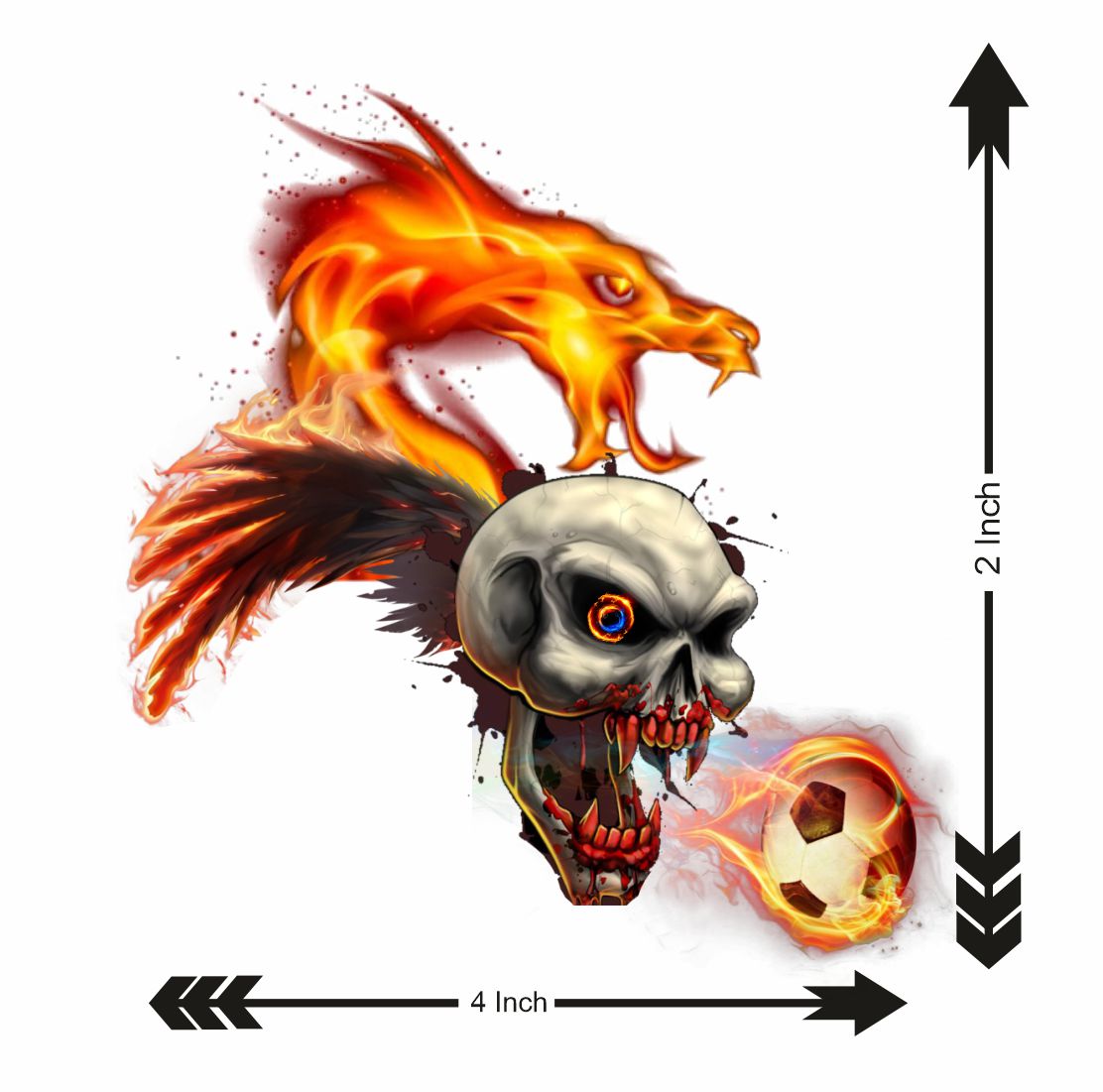 Skeleton Face with Dragon Fire Tattoo Waterproof Boys and Girls Temporary Body Tattoo