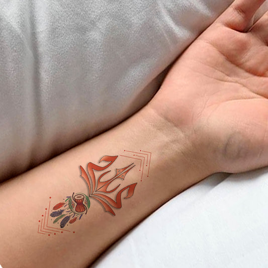 Trishul with Damru Tattoo For Waterproof Feathers Temporary Body Tattoo