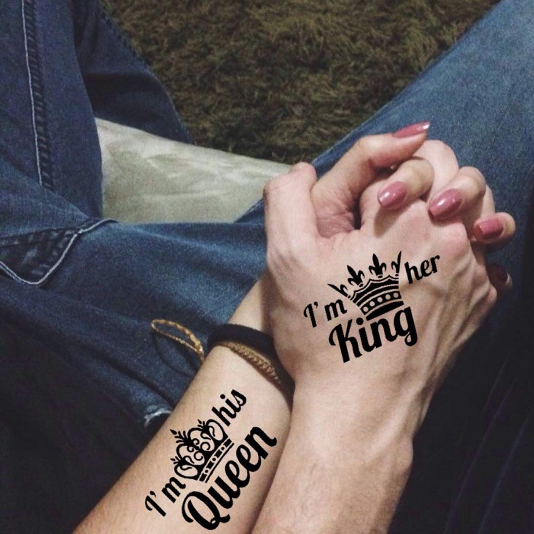 King Queen Couple Tattoo Waterproof Men and Women Temporary Body Tattoo