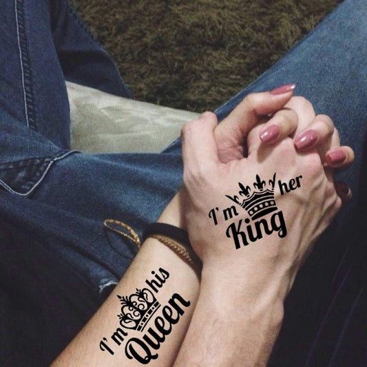 King Queen Couple Tattoo Waterproof Men and Women Temporary Body Tattoo