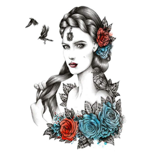 Beautiful Girl with Birds Tattoo Waterproof Male and Female Temporary Body Tattoo - Temporarytattoowala