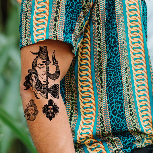 Shiv Trishul Damru with Snake Temporary Waterproof Tattoo For Men and Women…