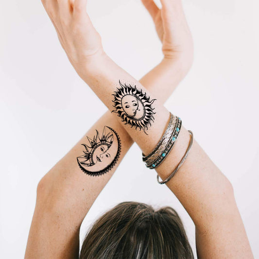 Sun and Moon Tattoo Design Men Women Waterproof Temporary Body Tattoo