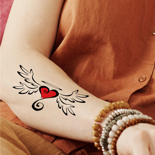 Heart With Wings Tattoo Waterproof For Men and Women Sticker Temporary Body Tattoo