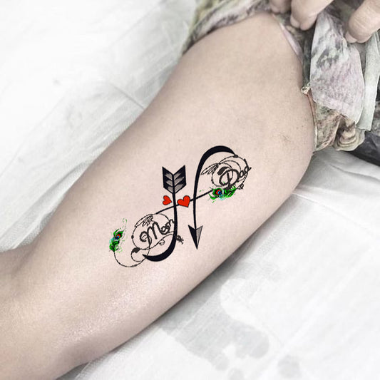 Mom and Dad Tattoo with Feather Arrow Temporary Tattoo Waterproof For Boys and Girls