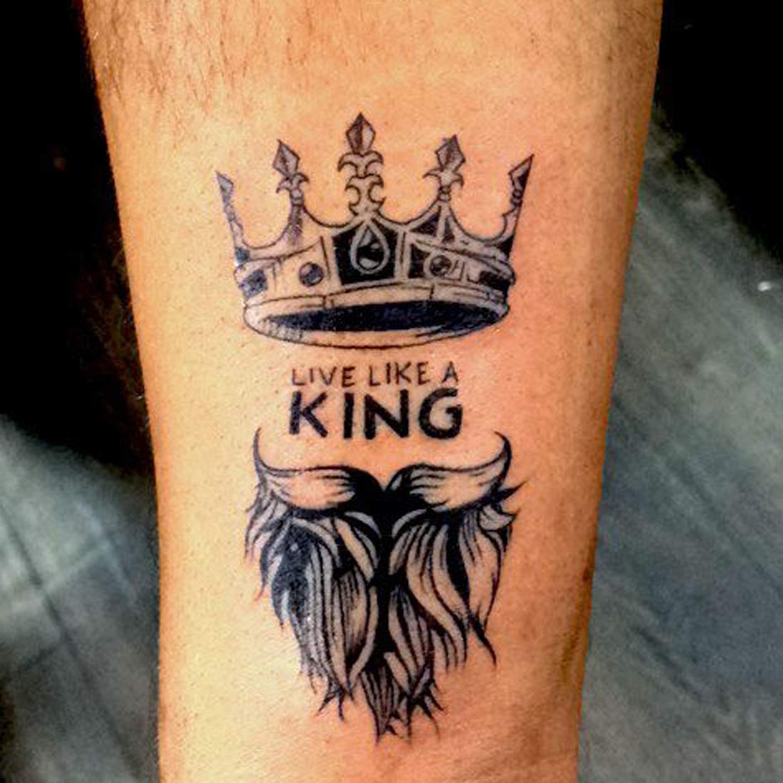 Temporary Tattoowala Live Like King Beard Tattoo Waterproof For Boys and Grils Crown Temporary Tattoo