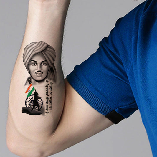 Bhagat Singh with Quote Tattoo Waterproof For Men and Women Temporary Tattoo