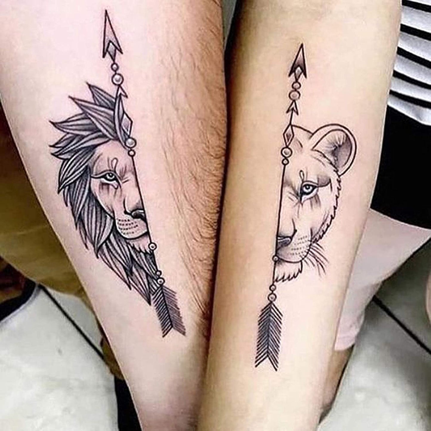 Lion and Lioness on arrow for couple Temporary Body Tattoo Waterproof For Girls Men Women - Temporarytattoowala