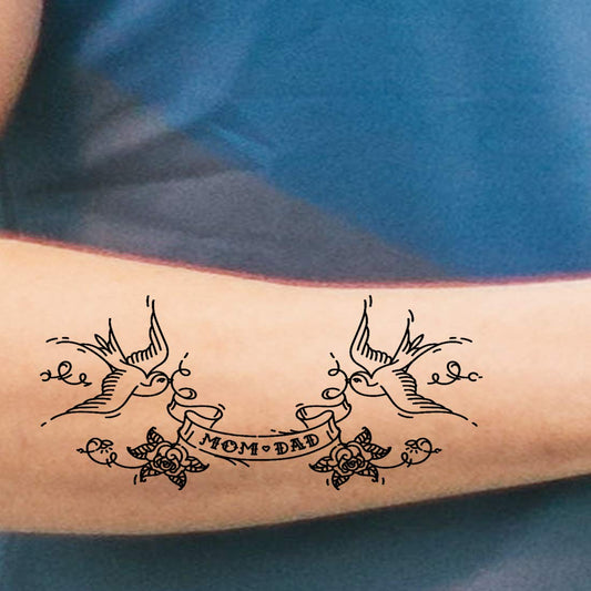 Temporary Tattoowala Mom Dad with Birds Tattoo Waterproof Men and Women Temporary Body Tattoo
