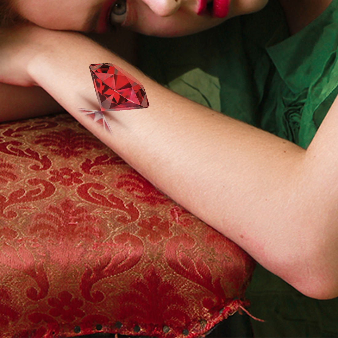 Red Diamond Tattoo Waterproof For Men and Women Temporary Tattoo