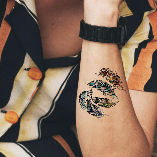Plumas Feather Tattoo Waterproof Men and Women Temporary Body Tattoo - Temporarytattoowala