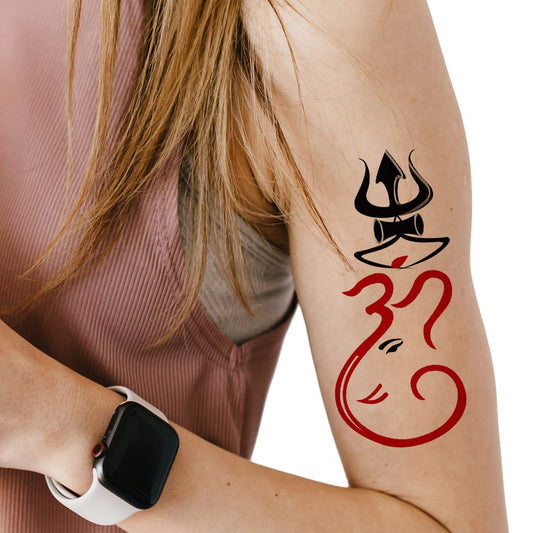 Trishul Om with Ganesh 3D Temporary Waterproof Tattoo For Men and Women