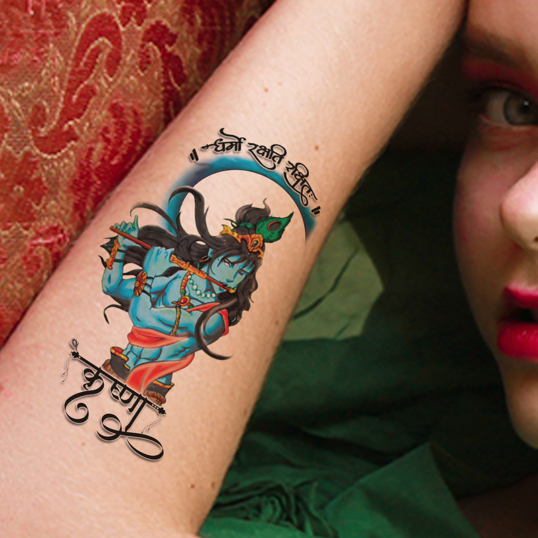Krishna Tattoo Flute Waterproof For Men and Women Temporary Tattoo