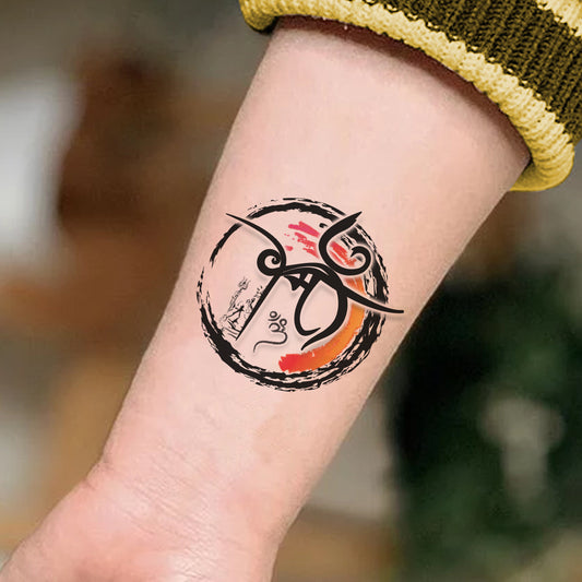 Round Shape Shiva with Om Tattoo Maa Waterproof For Boys and Girls Temporary Tattoo