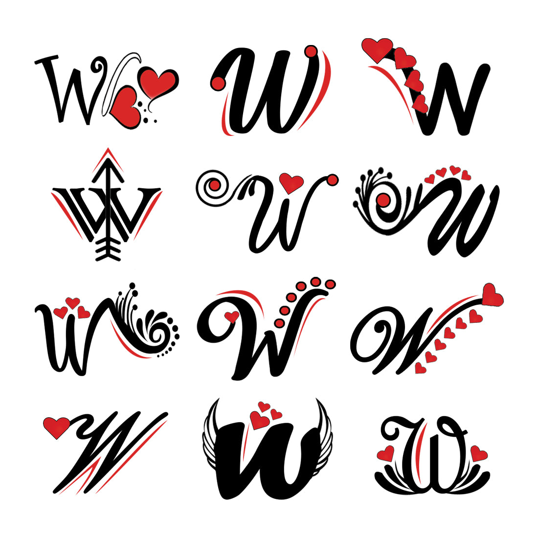 W Name Alphabet Tattoo Waterproof For Men and Women Temporary Body Tattoo