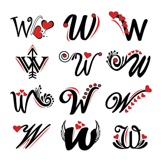W Name Alphabet Tattoo Waterproof For Men and Women Temporary Body Tattoo