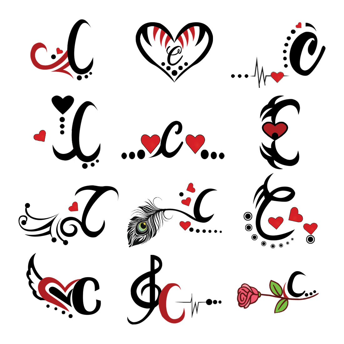 C Name Alphabet Tattoo Waterproof For Men and Women Temporary Body Tattoo