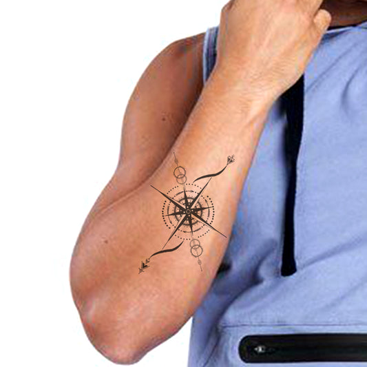 Arrow Compass Black Tattoo Waterproof For Boys and Girls Temporary Body Tattoo