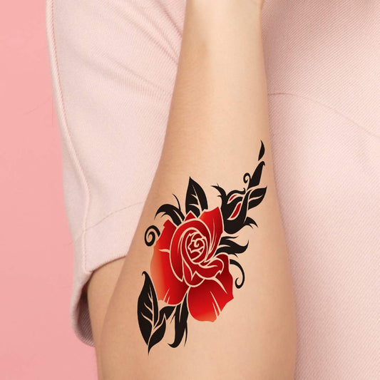 Red Flower Tattoo Waterproof Men and Women Temporary Body Tattoo